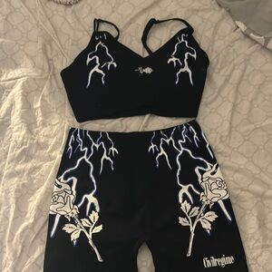 Gvilregime Black Athletic Shorts with Lightning Design